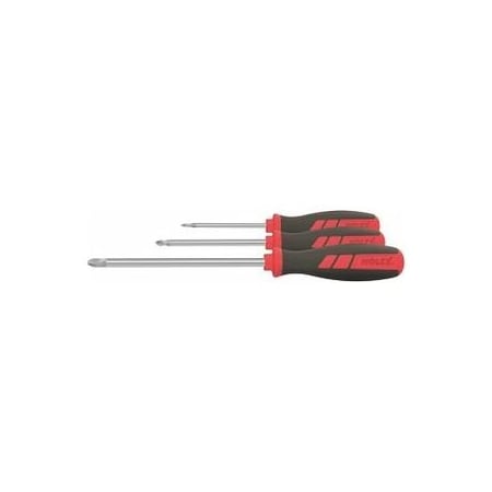 Holex Screwdriver for Pozidriv Set, with Power Grip, 3 Pc, #1 - #3 668511 3